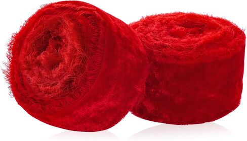 Red Frayed Velvet Ribbon for Gift Wrapping, Valentine's Day Party Decoration, Christmas Crafts Bouquet Invitation Wedding Party Decor, 2 Rolls 1 1/2 Inch x 2 Yd (4 Yards Total, Red) in Saudi Arabia