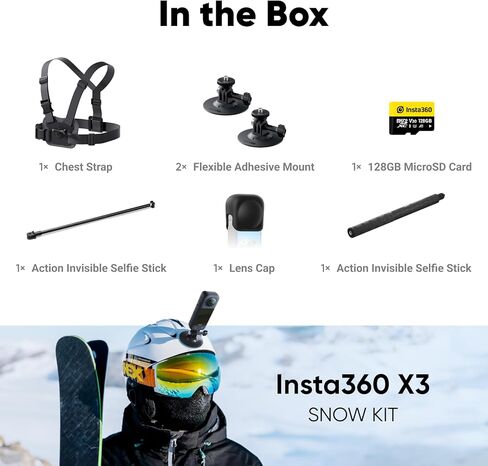 Insta360 X3 Battery Kit - 360 Action Camera with 5.7K 360 Active HDR Video, 4K Single-Lens Camera, Waterproof, FlowState Stabilization, 2.29" Touchscreen, AI Editing, for Motorcycle, Wintersports in Saudi Arabia