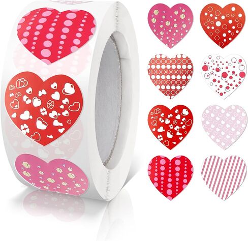 Heart Stickers Colorful 1 Inch Valentine's Day Love Shape Labels Roll Waterproof Removable for Craft Envelopes Box Gift Party Cards 500 PCS in Saudi Arabia