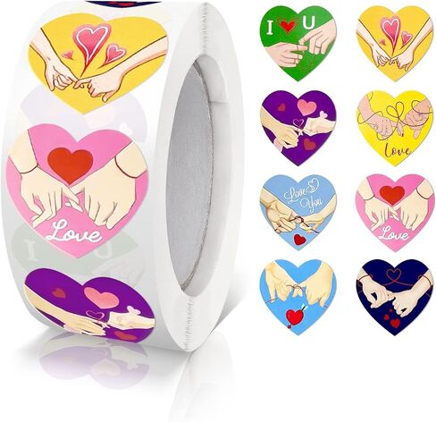 Heart Stickers Colorful 1 Inch Valentine's Day Love Shape Labels Roll Waterproof Removable for Craft Envelopes Box Gift Party Cards 500 PCS in Saudi Arabia