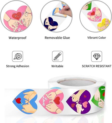 Heart Stickers Colorful 1 Inch Valentine's Day Love Shape Labels Roll Waterproof Removable for Craft Envelopes Box Gift Party Cards 500 PCS in Saudi Arabia