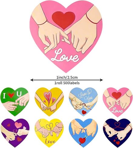 Heart Stickers Colorful 1 Inch Valentine's Day Love Shape Labels Roll Waterproof Removable for Craft Envelopes Box Gift Party Cards 500 PCS in Saudi Arabia