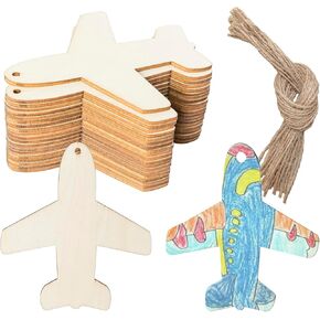 Plane Shape Hanging Wood Aircraft Unfinished Wood with Twines DIY Craft Ornament for Christmas Wedding Birthday Thanksgiving Party Space Theme Party Decoration 20Pack
