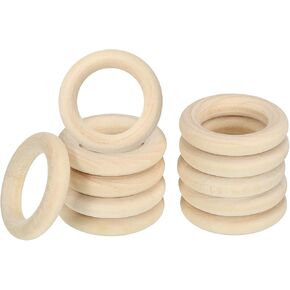 PATIKIL 30mm 1.2" Natural Wooden Rings, 100Pcs 6mm Thick Unfinished Wood Ring Wood Loop Circle for Craft Pendant DIY Jewelry Making Macrame