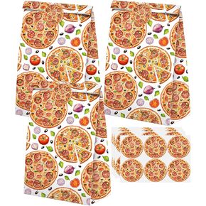 Pizza Party Favors Candy Bags with Stickers - Pizza Goodie Gift Treat Bags - Pizza Themed Birthday Party Supplies