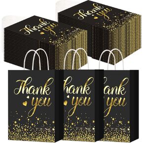 DISWALE 50 PCS شكرًا لك حقائب الهدايا ، والذهب شكرًا لك حقائب الزفاف مع مقبض التخرج للتسوق ، حفل زفاف حفلات استحمام الطفل (الأسود)