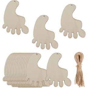 20pcs Foot Shape Wooden Cutouts DIY Craft Blank Foot Unfinished Wood Tags Ornaments for Baby Shower Wedding Birthday Decoration