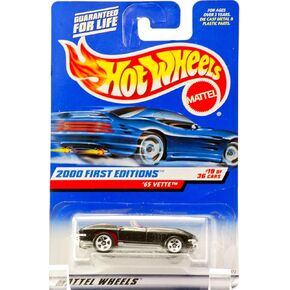 Hot Wheels 2000 - Mattel 65 Vette Convertible - Metallic Black - Red Interior - 5 Spoke Wheels - #19 of 36 - New - Out of Production - Limited Edition - Collectible