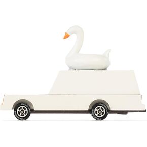CandyCar® Wooden Diecast Collection - White Swan Wagon ، سيارة خشب الزان الممتازة يدويًا
