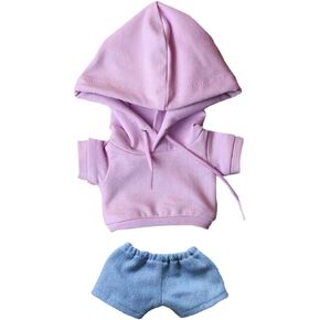 niannyyhouse 8in（20cm） Plush Doll Clothes Hoodies with Pocket Jeans Doll Dressup (Pink)