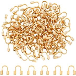 UNICRAFTALE 100Pcs Real 24K Gold Plated U Shape Guards Cable Protectors 5x4x1mm Wire Guardians Thread Protector Loop Guardian Hole 0.8mm for Necklaces Bracelets Jewelry Craft Making