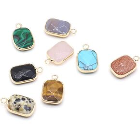 QSLLER 8PCS natural stone pendant rectangle mixed stone link charms agate crystal for jewelry making necklace bracelet
