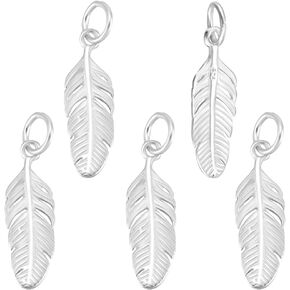 Beebeecraft 1 Box 5Pcs 925 Sterling Silver Feather Charms Antique Tibetan Style Plumage Feathers Shaped Mini Charm with Polishing Cloth for Jewelry Making Pendants Necklace Bracelet DIY Craft Supplies