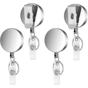 4 Pcs Silver Retractable Keyring with ID Holder Retractable Badge Reel Durable and Functional Badges Holder Heavy Duty Badge Reel with Steel Cord for ID Card Work Pass Debit Card