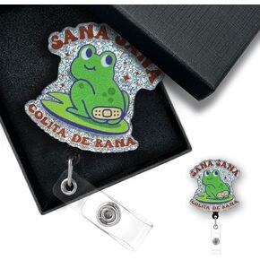 Sana Sana Colita De Rana Funny ID Card Badge Holder Nurse Doctor Badge Reel Retractable with Alligator Clip, Gifts for Nurse Doctor ICU ER Nursing Student Teacher RN LPN Nursing