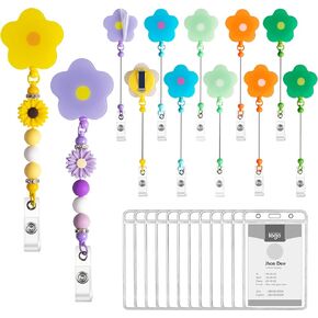 24pcs في 12 مجموعات لطيفة شارة قابلة للخرز طقم طقم قابلة للسحب زهرة DIY معرف الشارة حامل ممرضة الشارة مع مقطع علامة الاسم للمعلم التمريض عناصر قابلة للخرز