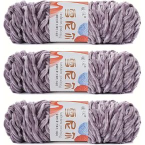 Chenille Yarn for Crocheting & Knitting, Soft Velvet Yarn, 3 Skeins, 100g/Skein (Purple)