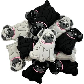 Pug Dog Silicone Focal Bead Set | 12 Pc Mixed Pack Mom K9 Bulk Wholesale Velcro Puppy Keychain Making Kit Beaded Pen Freshie Hanger