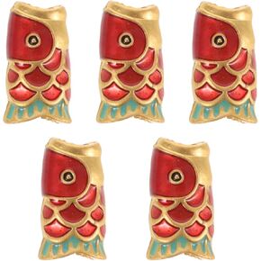 OHPHCALL Red Lucky Fish Charms 5pcs Fish Beads Mini Koi Fish Goldfish Beads Spacer Beads Loose Beads with Hole for Jewelry Making and DIY Craft Accessories