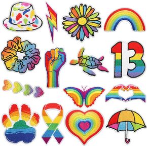 15 Pieces Rainbow Color Iron on Patches, Cute Pride Embroidered Repair Decoractive Patches Kit for Clothing Backpack Jackets Hats Jeans Shirt DIY Craft Decorations