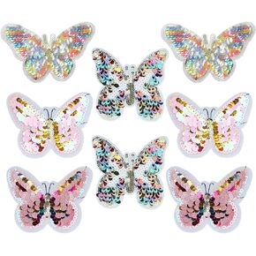 Fingerinspire 8 PCS الترتر الفراشة التصحيح 4 أنماط الحديد على/خياطة على بقع باقشات الفراشة على شكل فراشة بقعة قماش للفساتين أكياس ملابس زينة زينة زي الملابس