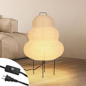 Japanese Paper Floor Lamp, Cozy Rice Paper Lantern Lights Japandi Wabi Sabi Lantern Floor Lamp for Bedside Nightstand Bedroom Office Living Room, E26 LED Bulb Warn Light
