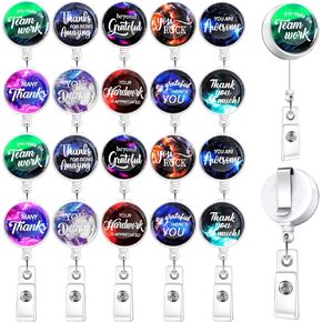 20 Pcs Employee Appreciation Gift Badge Reels Retractable Bulk with Motivational Quote, Inspirational Decorative Badge Reel with Alligator Clip for Nurses Teachers Office Worker (Multcolors)