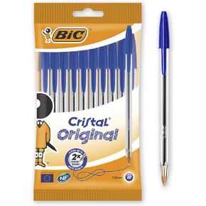 Bic Cristal Original Ballpoint Pens Medium Point 1.0mm Blue Pack of 10