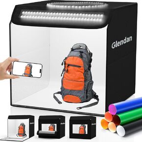 Glendan Photo Studio Box Box Photography: 20 "x20" مربع صور كبير مع لوحين إضاءة (240 مصابيح LED) - كشك صور احترافي مع 6 أنواع خلفيات ملونة على الوجهين لتصوير المنتج