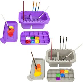 MyLifeunit Paint Brush Cleaner ، حامل فرشاة الطلاء 2 حزمة ومنظمي مع لوحة للاكريليك والألوان المائية والدهانات القائمة على الماء (الأرجواني والرمادي)