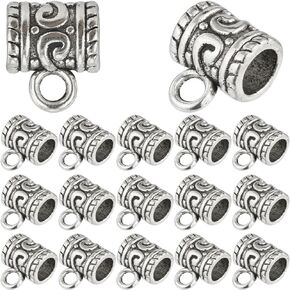 160pcs Bail Bead With Charm Hanger Bail Spacer Beads Tibetan Antique Silver Alloy Hanger Loop Loose European Beading Findings for Jewelry Making Women Assort DIY Necklaces Bracelets Craft
