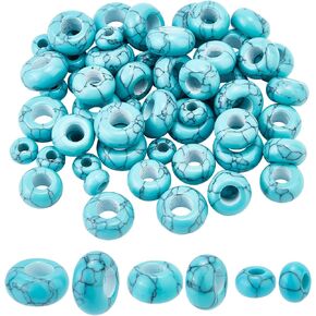 Pandahall 60pcs حبات كبيرة من الفواصل الاصطناعية الاصطناعية - مستديرة ، حجر ، أوروبي ، ثقب: 2.56 ملم