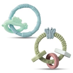 Baby Silicone Teething Toys - 2Pcs Chick and Butterfly Teething Ring Teether Toys Baby Soft Teethers Toddler Teething Chew Toys Keepsake Baby Gift for Boys and Girls Teething Playing