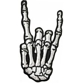 Rareeasy Patch Punk Rock and Roll Skeleton Finger Hand Iron On Patches Stickers Sew On Embroidered Applique for T-Shirt Jacket Hat Backpack Badge DIY Handmade Decorate Costume