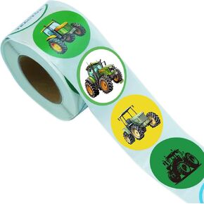 500PCS Tractor Themed Party Decorations Labels Roll Stickers - Farm Truck Green Tractor Themed Baby Shower Birthday Party Supplies Decorations Favors Stickers