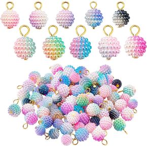 Ph Pandahall 100pcs Pave Disco Ball Beads 10 Colors Acrylic Charms Bubblegum Presants Diamond Round Beads Colorful Leats for Bracelet Necklace Enring Jewelry Making Christmas Decor