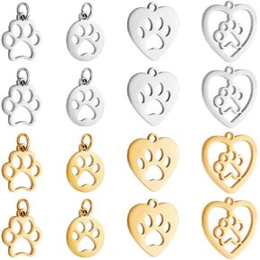 Ph Pandahall 16pcs Dog Paw Print Charm Prendant Heart Steeldant Steel Fendants ، 4 أنماط من أنماط البصمة الحيوانية السحر المعدني المجوف لصنع المجوهرات القلادة والذهب والفولاذ المقاوم للصدأ