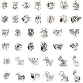 FASHEWELRY 38pcs Tibetan Style Alloy European Beads Metal Spacer Beads Animal Large Hole Beads Bracelet Beads And Charms Beads for Bracelets，Unique Beads for Jewelry Making Diy Crafts Necklaces