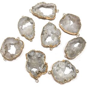 QSLLER Natural Agate Geode Crystal Druzy Connectors Pearl Links Jewelry Connectors Charms DIY for Necklace or Jewelry Making（5 pcs）