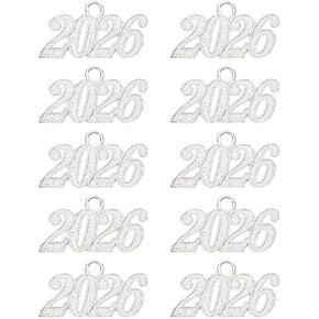 Tupalizy 33x18mm Alloy 2026 Year Charms Graduation Decor 2026 Signet Charms Pendant for Tassel Keychains Bracelets Necklaces Earring Jewelry Making Accessory DIY Crafts Wedding Party Supplies, 10PCS