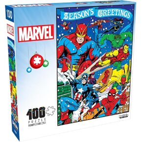 Buffalo Games - Marvel - Season's Greeting from Marvel - 100 Piece Jigsaw Puzzle for Families -Challenging Puzzle Perfect for Game Nights - Finished Size is 15.00 x 11.00