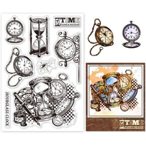 Globleland Retro Hourglass Clock Clear Clear Stamps للبطاقات التي تصنع جيبًا خمرًا Watch Watch Clear Stamp Seals طوابع شفافة لـ DIY Scrapbooking Photo Abrum Journal Home Decoration