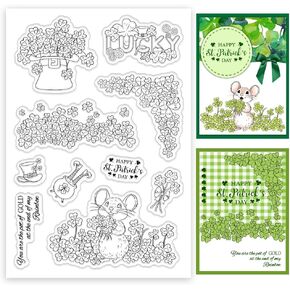 Origach Saint Patrick's Shamrocks and Mouse Clear Clear لجعل البطاقات يصنعون طوابع سيليكون شفافة لـ DIY Scrapbooking Journaling ألبوم الصور الحرفي