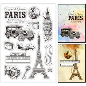 Globleland Paris Travel Clear Stamps Paris Tower Silicone Clear Stamp Bell Tower Tower Stamps for DIY Scrapbooking and Cards Making Photo Journal 6.3x4.33inch
