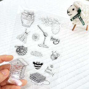 Little Bee Honey Honeycomb Beehive Honey Jar Hive Clear Stamps Transparent Silicone Stamp Album Cards Rubber Stamp for Card Making Decoration and DIY Scrapbooking