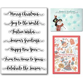 Arbuya Christmas Sentiment Clear Stamps for Card Making New Year Season's Greeting Phrases Silicone Stamps Sympathy Rubber Stamps for Gift Tags Paper Crafting Scrapbooking Decoration