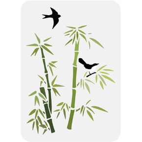 FINGERINSPIRE Bamboo Bird Painting Stencil 8.3x11.7inch Reusable Bamboo Stencil Flying Bird Stencil Animal Theme Template for Painting on Wood, Floor, Wall, Tile, Canvas, Fabric and Furniture