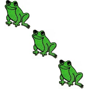 مجموعة تصحيح HHO 3 قطع. Mini Happy Frog Iron on Patches Frog Green Cute Animal Cartoon Susperiqued Patch Patch Associory DIY لحقائب الظهر على الظهر جينز تنورة سترات القبعة حقيبة قبعة