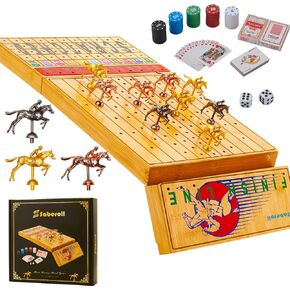 لعبة لوحة سباق الحصان المحمولة Game Board مع 11 حصان معدني 2 Dice 2 من البطاقات و 100pcs Chip (Bamboo)