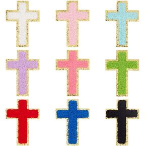18Pcs 9 Colors Cross Patches Iron on Cross Chenille Patch Decorative Sew on Repair Embroidered Appliques for Clothes Hats Backpacks Vests Jacket DIY Crafts Decorations